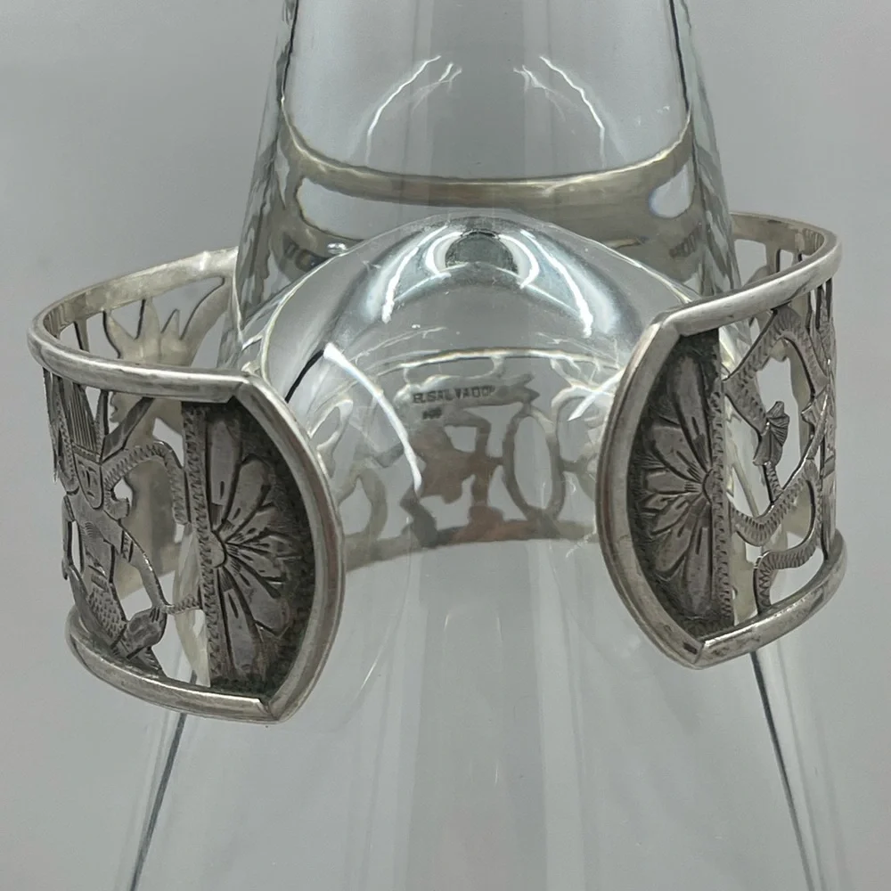 Vintage El Salvador 900 Sterling Silver Cuff Bracelet Cutout Dancer Motif - Picture 4 of 8